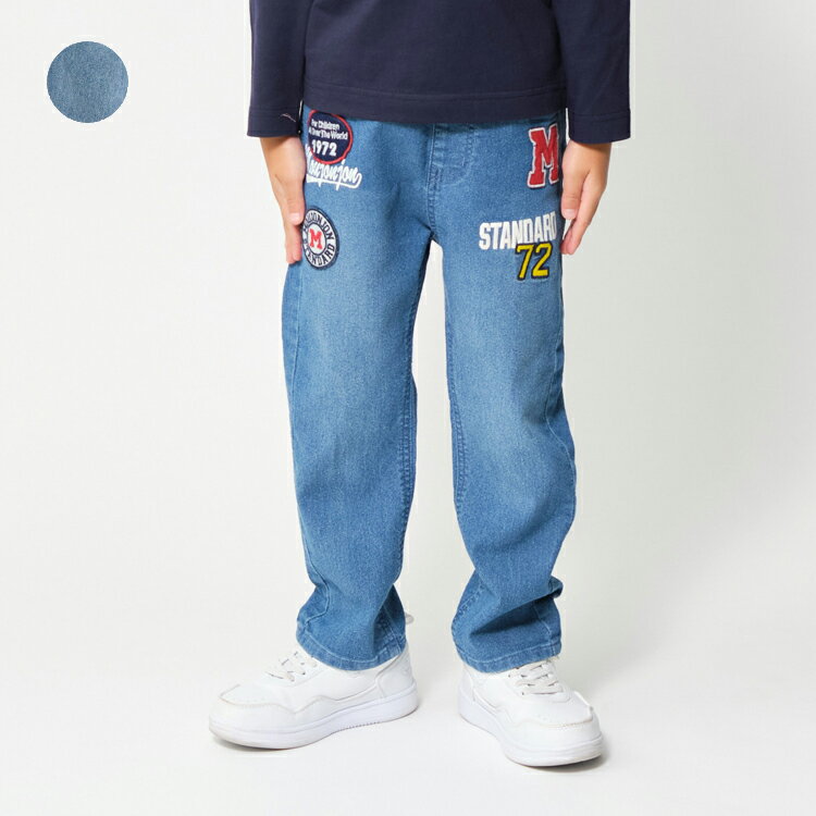 Rakuten - 【26春夏セール20％OFF】子供服 moujonjon (ムージョンジョン) ワッペン付デニムパンツ・長ズボン 90cm 100cm 110cm 120cm 130cm 140cm M17000