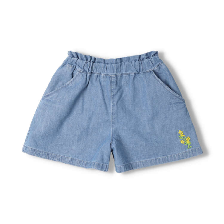 Short Pants - 【25秋冬セール50％OFF】子供服 moujonjon (ムージョンジョン) お花刺繍入り3分丈デニムショートパンツ・ショーパン 90cm 100cm 110cm 120cm 130cm 140cm キッズ 女の子 M23100