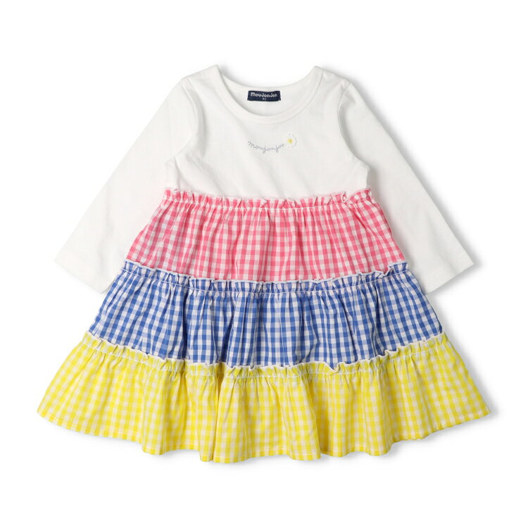 【26春夏セール30％OFF】子供服 moujonjon (ムージョンジョン) ギンガムチェック切替長袖ワンピース 80cm 90cm 100cm 110cm 120cm 130cm 140cm M26303 marutaka-10037706 こどもの森 e-shop メーカー直営 サンプル画像2