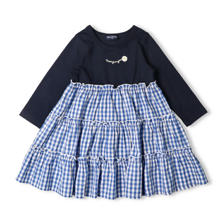 【26春夏セール30％OFF】子供服 moujonjon (ムージョンジョン) ギンガムチェック切替長袖ワンピース 80cm 90cm 100cm 110cm 120cm 130cm 140cm M26303 marutaka-10037706 こどもの森 e-shop メーカー直営 サンプル画像3