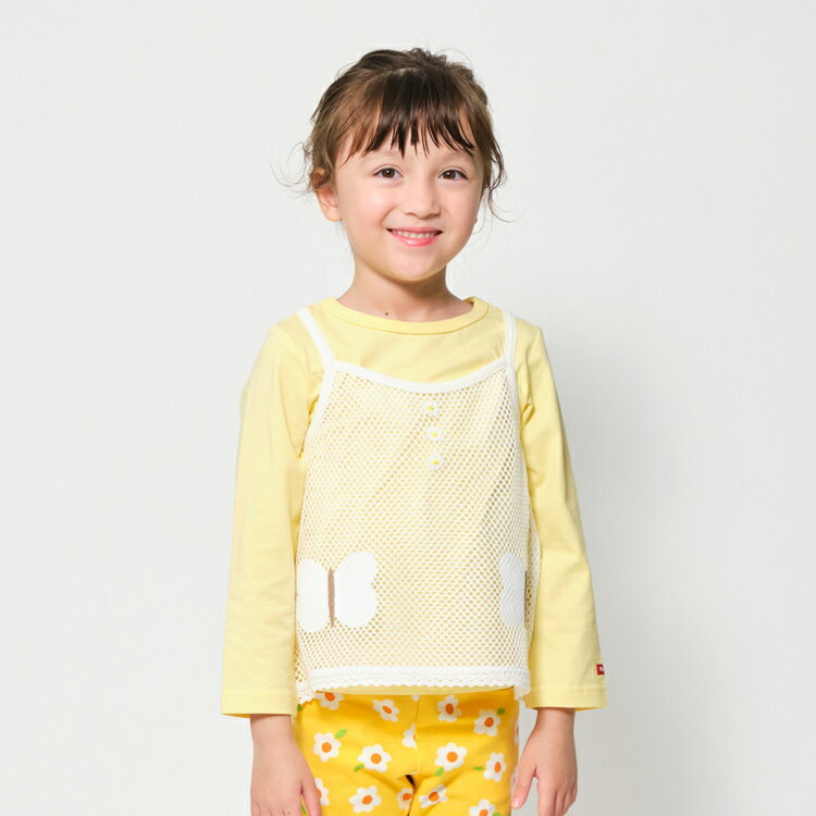 Rakuten - 【26春夏セール20％OFF】子供服 moujonjon (ムージョンジョン) メッシュベスト重ね着風長袖Tシャツ・ロンT 90cm 100cm 110cm 120cm 130cm 140cm M26801