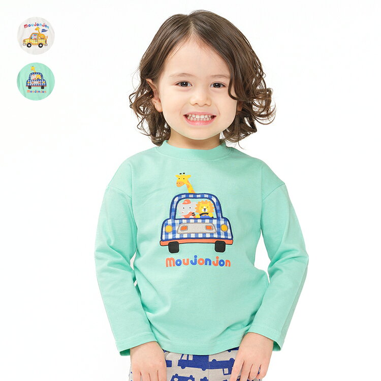 【26春夏セール20％OFF】子供服 moujonjon (ムージョンジョン) 動物プリント長袖Tシャツ・ロンT 80cm 90cm 100cm 110cm 120cm 130cm M16807