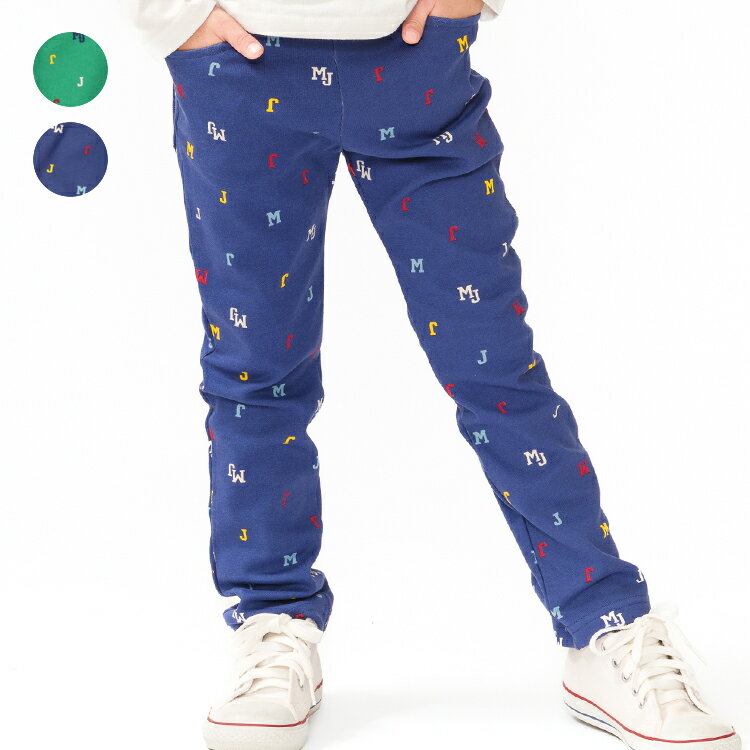 Rakuten - 【26春夏セール30％OFF】子供服 moujonjon (ムージョンジョン) ロゴ総柄フライスロングパンツ・長ズボン 80cm 90cm 100cm 110cm 120cm 130cm M17001