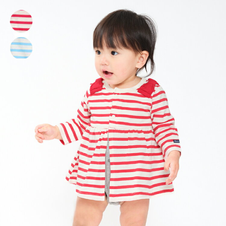 【店内全品15%OFFクーポン配布中!11/27 01:59まで!】【25春セール40%OFF】子供服 moujonjon (ムージョンジョン) 肩リボンボーダ...