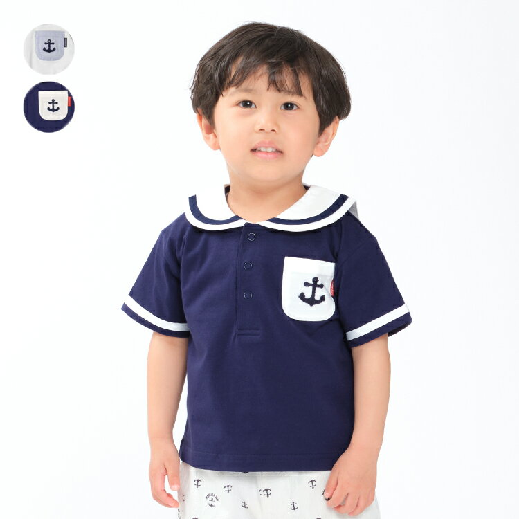 子供服 moujonjon (ムージョンジョン) セーラーカラー半袖Tシャツ 80cm～140cm M32501