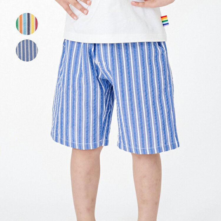Rakuten - 子供服 moujonjon (ムージョンジョン) サッカーストライプ柄ハーフパンツ 90cm〜140cm M35103