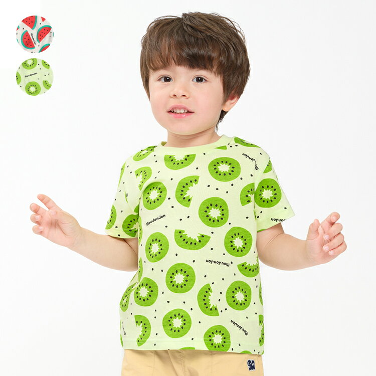 子供服 moujonjon (ムージョンジョン) スイカ・キウイフルーツ総柄半袖Tシャツ 80cm 90cm 100cm 110cm 120cm 130cm 140cm M36807