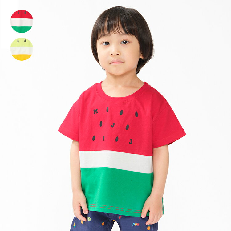 子供服 moujonjon (ムージョンジョン) スイカ・キウイ切替半袖Tシャツ 80cm 90cm 100cm 110cm 120cm 130cm 140cm M36808