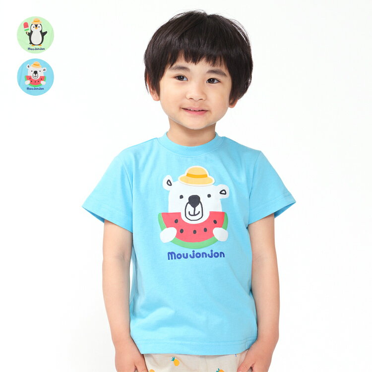 乐天商城 - 子供服 moujonjon (ムージョンジョン) 【接触冷感】ペンギン・くまTシャツ 80cm 90cm 100cm 110cm 120cm 130cm M36862