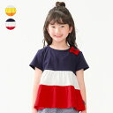 【25夏セール30%OFF】子供服 moujonjon (ムージョンジョン) リボン付3段切替半袖Tシャツ 80cm 90cm 100cm 110cm 120cm 130cm 140cm M44804