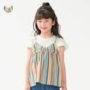 【店内全品15%OFFクーポン配布中 9/11 01:59まで】【25夏セール31%OFF】子供服 moujonjon (ムージョンジョン) ストライプチュニック重ね着風半袖Tシャツ 80cm 90cm 100cm 110cm 120cm 130cm 140cm M44807