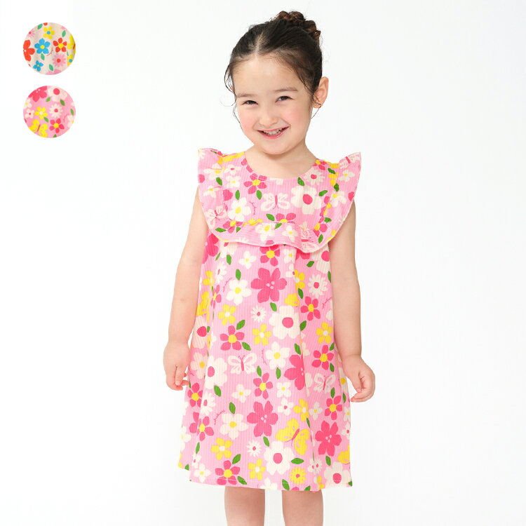 Rakuten - 子供服 moujonjon (ムージョンジョン) お花柄サッカーワンピース 90cm 100cm 110cm 120cm 130cm M46351