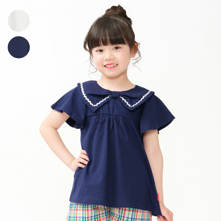 Rakuten - 子供服 moujonjon (ムージョンジョン) リボン衿付き半袖Tシャツ 80cm 90cm 100cm 110cm 120cm 130cm 140cm M46803