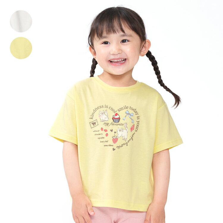 子供服 moujonjon (ムージョンジョン) ねこロゴプリントケーキ刺繍Tシャツ 80cm 90cm 100cm 110cm 120cm 130cm M46897