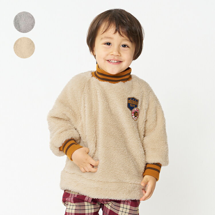 【5/20限定！全品P5倍】【23秋冬セール40%OFF】 子供服 moujonjon (ムージョンジョン) ワッペン付ハイネックボアトレーナー・スウェット 80cm 90cm 100cm 110cm 120cm 130cm 140cm キッズ 男の子 M50610