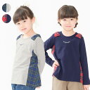子供服 moujonjon (ムージョンジョン) 肩リボンチェック切替長袖Tシャツ・ロンT 80cm 90cm 100cm 110cm 120cm 130cm 140cm M64801