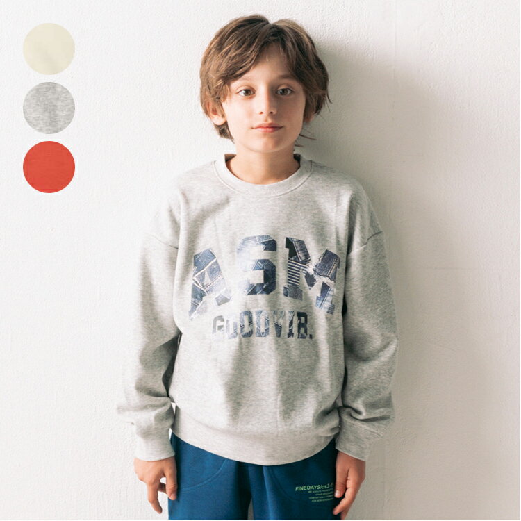子供服 crescent (クレセント) デニムパッチワーク柄ロゴプリント爆温裏起毛トレーナー・スウェット 80cm 90cm 100cm 110cm 120cm 130cm N52607