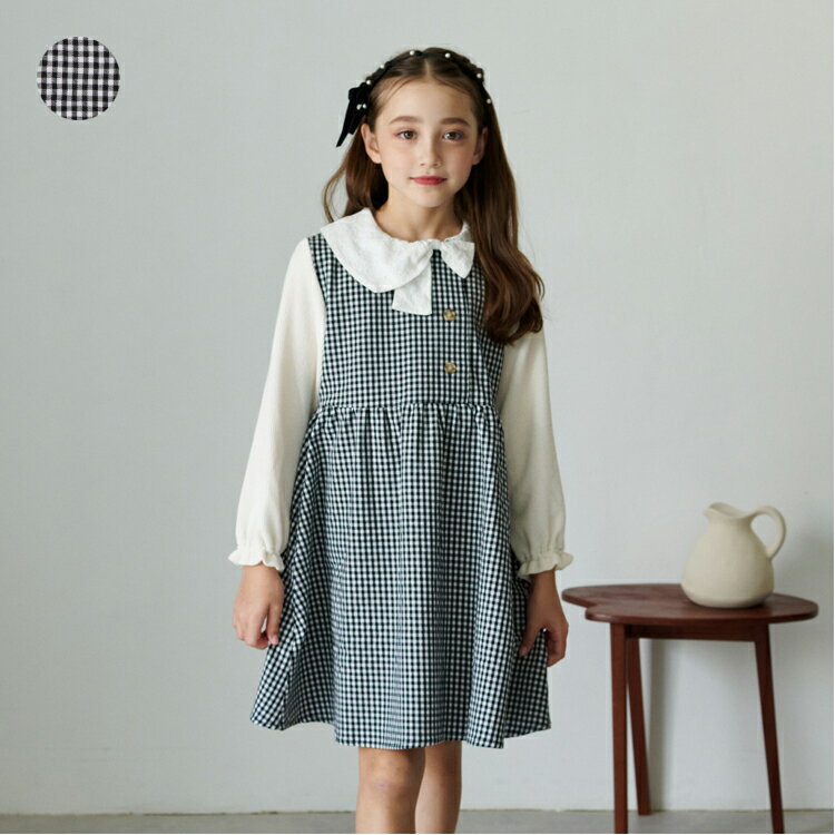 Rakuten - 【25秋冬セール50％OFF】子供服 crescent (クレセント) リボン衿ギンガムチェック柄長袖ワンピース 80cm 90cm 100cm 110cm 120cm 130cm N64385