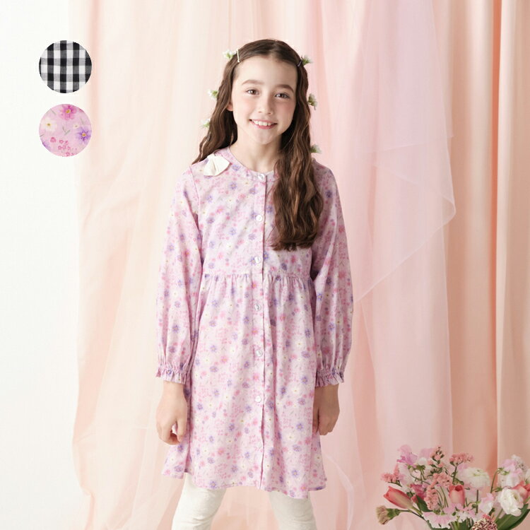 Rakuten - 【26春夏セール30％OFF】子供服 crescent (クレセント) ギンガムチェック・小花柄前開き長袖ワンピース 80cm 90cm 100cm 110cm 120cm 130cm 140cm N26399