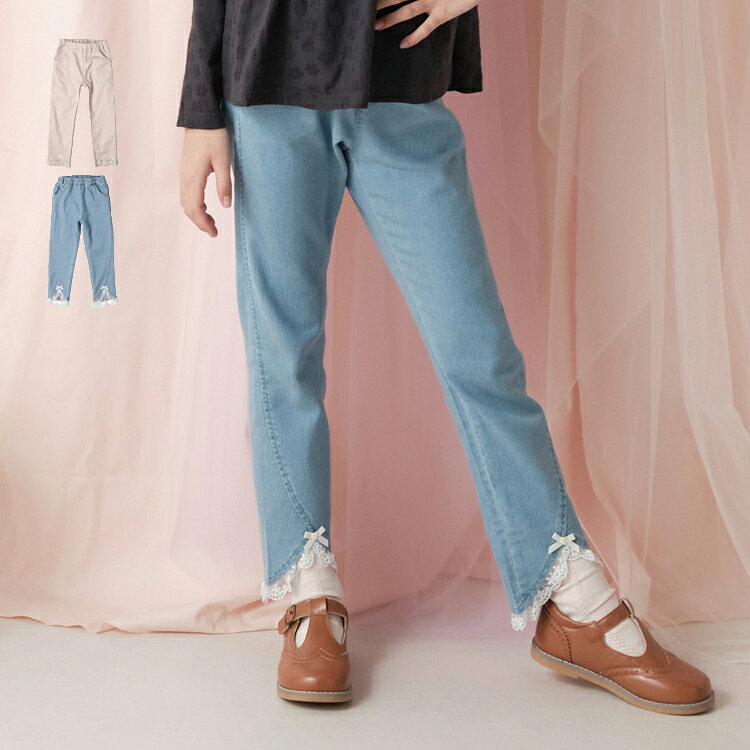 Rakuten - 子供服 crescent (クレセント) 裾リボンツイル・デニムロングパンツ・長ズボン 80cm 90cm 100cm 110cm 120cm 130cm 140cm N27099