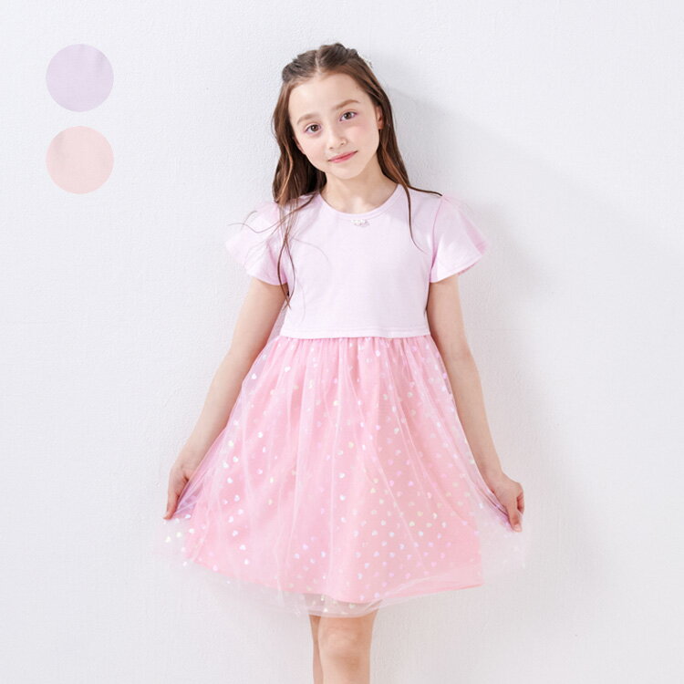 Rakuten - 子供服 crescent (クレセント) ハート柄チュールスカート半袖ワンピース 80cm 90cm 100cm 110cm 120cm 130cm 140cm N46386