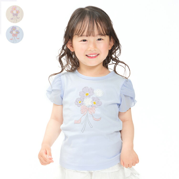 乐天商城 - 【期間限定10％ポイントバック】6/26 9:59まで！【26夏セール20％OFF】子供服 crescent (クレセント) お花モチーフ袖シフォンTシャツ 80cm 90cm 100cm 110cm 120cm 130cm 140cm N46880