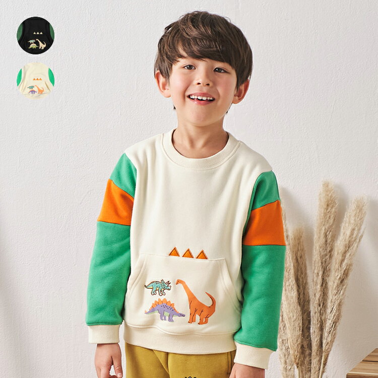 【店内全品20％OFFクーポン配布中！12/26　1：59まで】子供服 crescent (クレセント) 恐竜プリント切替裏起毛トレーナー・スウェット 80cm 90cm 100cm 110cm 120cm 130cm N54684