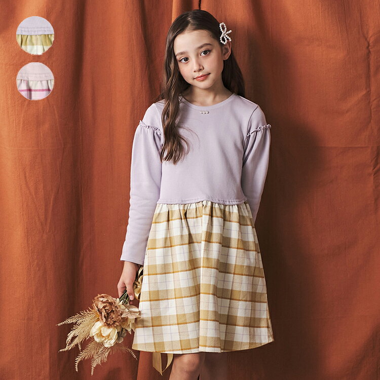 Rakuten - 【25秋冬セール50％OFF】子供服 crescent (クレセント) チェック柄スカート切替裏毛ワンピース 80cm 90cm 100cm 110cm 120cm 130cm N64388