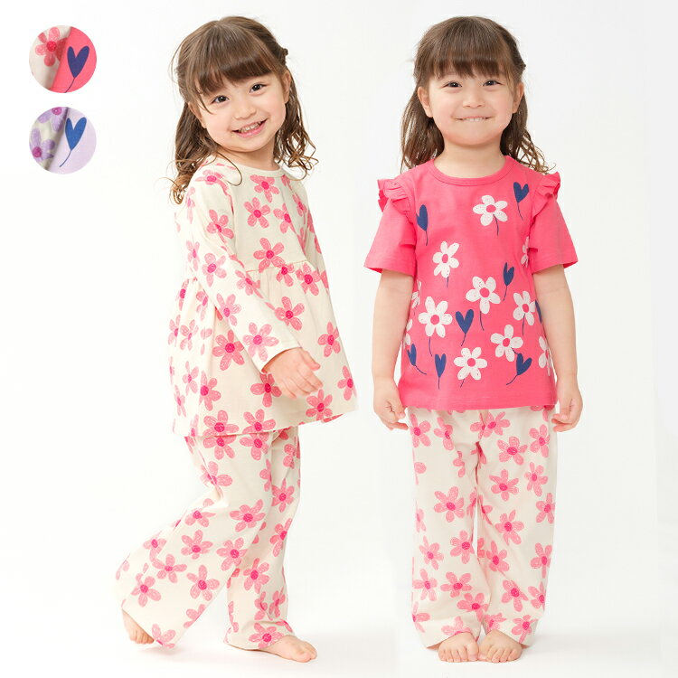 Rakuten - 子供服 JollyJury (ジョリージュリー) お花柄半袖・長袖パジャマセット 90cm 100cm 110cm 120cm 130cm V27797