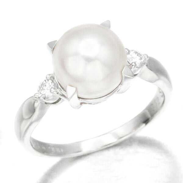 Diamond - タサキ TASAKI パール ダイヤモンド リング Pt900 D0.12ct P8.5mm 11.5号 4.8g レディース 中古 正規品 プラチナ 指輪 真珠 ジュエリー アクセサリー フォーマル ギフト プレゼント 誕生日 記念日 上品 普段使い ブランド