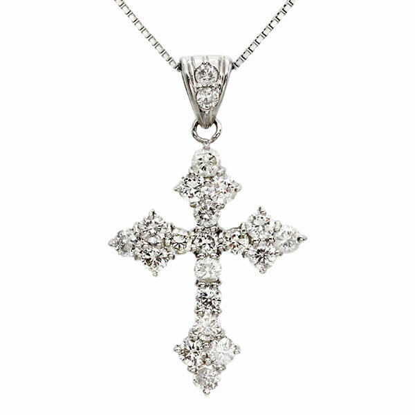 乐天商城 - プラチナ クロスモチーフ ダイヤモンド ネックレス 40cm D1.00ct Pt900/850 5.21g 宝石 ジュエリー アクセサリー 十字架 ファッション おしゃれ 女性 レディース 誕生石 4月 誕生日 バースデー プレゼント