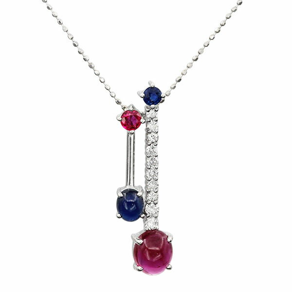 紅寶石 - K18WG ルビー サファイア ダイヤモンド スライドチェーン ネックレス R1.65ct S0.74ct D0.25ct 45cm 4.4g レディース 中古 18金 ゴールド 750 アクセサリー ジュエリー 宝石 長さ調整可 デザイン フォーマル ギフト プレゼント 記念日