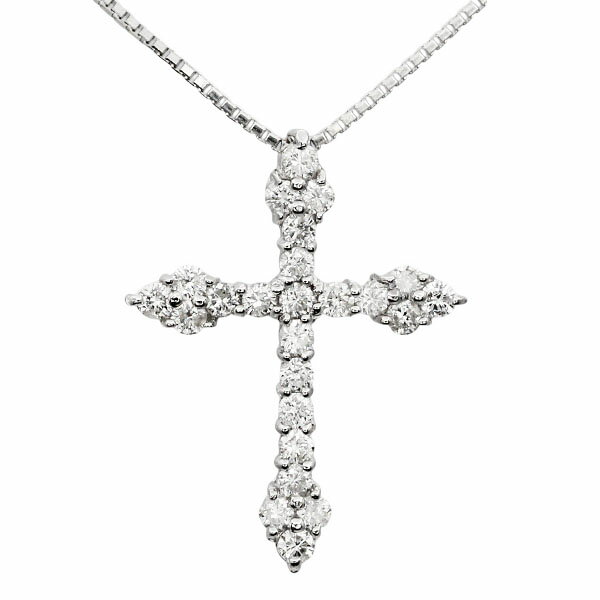 乐天商城 - K18WG クロスモチーフ ダイヤモンド ネックレス D1.00ct 41cm/55cm 6.3g レディース 中古 18金 ゴールド 750 アクセサリー ジュエリー 十字架 ロング デザイン シンプル フォーマル 普段使い ギフト プレゼント 記念日 贈り物 上品