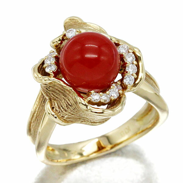 K18YGサンゴダイヤモンドリング...