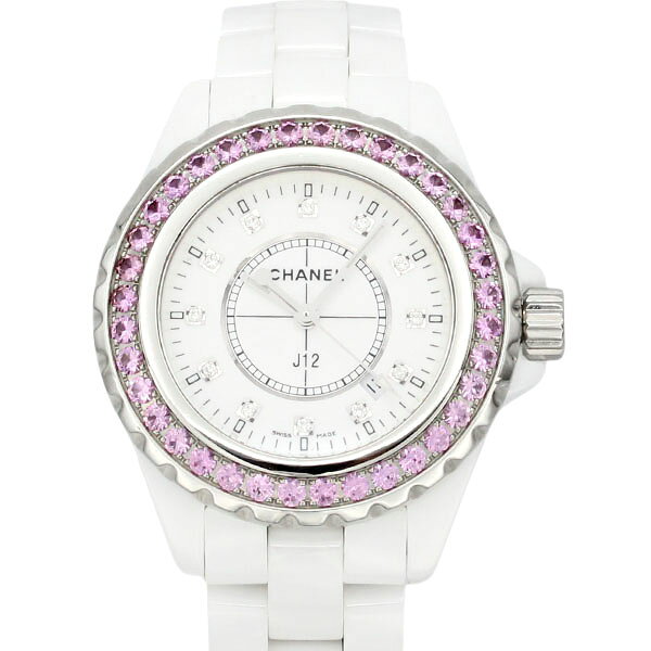 シャネル CHANEL J12 ピンクサファイアベゼル 12Pダイヤモンド H2010 ホワイト文字 ...