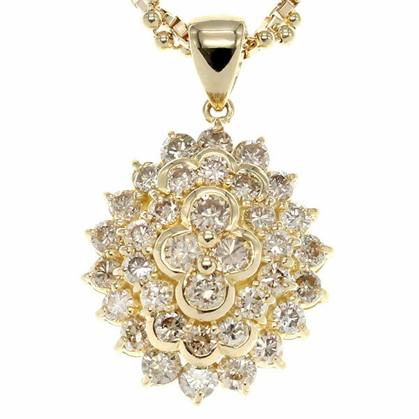 K18YG ダイヤモンド ペンダント ネックレス 42cm D2.03ct イエローゴールド750 宝石 ジュエリー 女性 レディース 豪華 上品 クローバー 花 アクセサリー 誕生石 4月 誕生日 プレゼント バースデー 贈り物