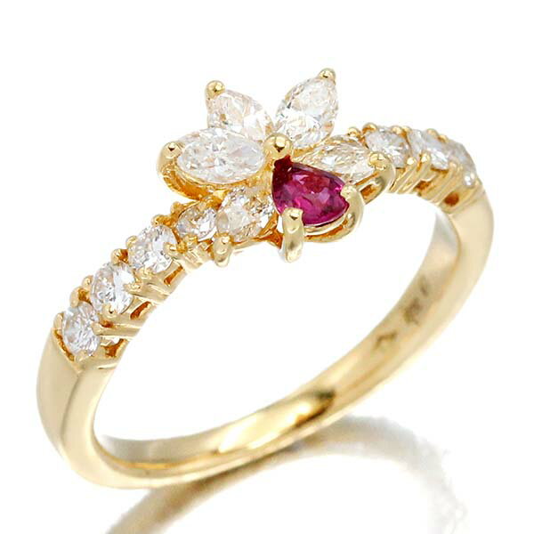 K18YGルビーダイヤモンドリング...