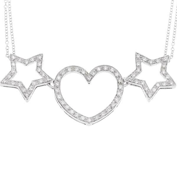 乐天商城 - K18WG 星 ハートモチーフ ダイヤモンド ネックレス 40.5cm D0.58ct 9.5g レディース 中古 18金 ゴールド 750 ジュエリー アクセサリー ファッション ギフト 記念日 バースデー プレゼント 上品