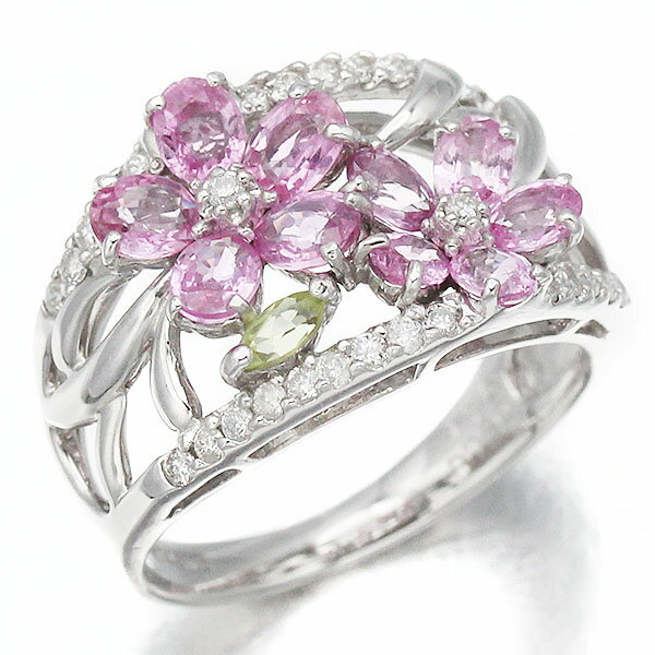 K14WGフラワーモチーフピンクサ...