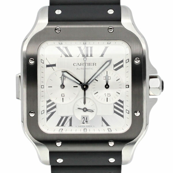 乐天商城 - カルティエ Cartier サントス ドゥ カルティエ クロノグラフ XL WSSA0017 SS 自動巻き 43mm メンズ腕時計 中古 シルバー文字盤 SANTOS DE CARTIER ステンレス デイト表示 カレンダー スポーツウォッチ 高級時計 男性用 人気モデル