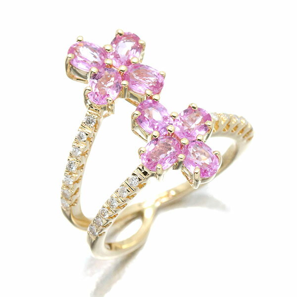 K18YGフラワーモチーフピンクサ...