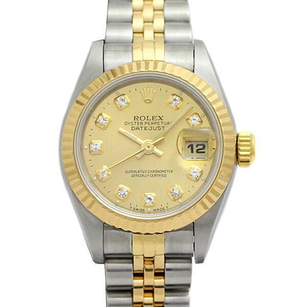 ロレックスROLEXデイトジャスト69173Gシャンパン文字盤レディース腕時計10PダイヤYG/SS自動巻W番