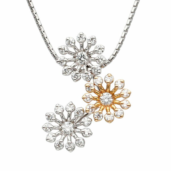 乐天商城 - K18WG K18YG フラワーモチーフ ダイヤモンド ネックレス D0.75ct 42cm 6.6g レディース 中古 18金 ゴールド 750 アクセサリー ジュエリー 花モチーフ ホワイトゴールド イエローゴールド シンプル ギフト プレゼント 記念日 贈り物