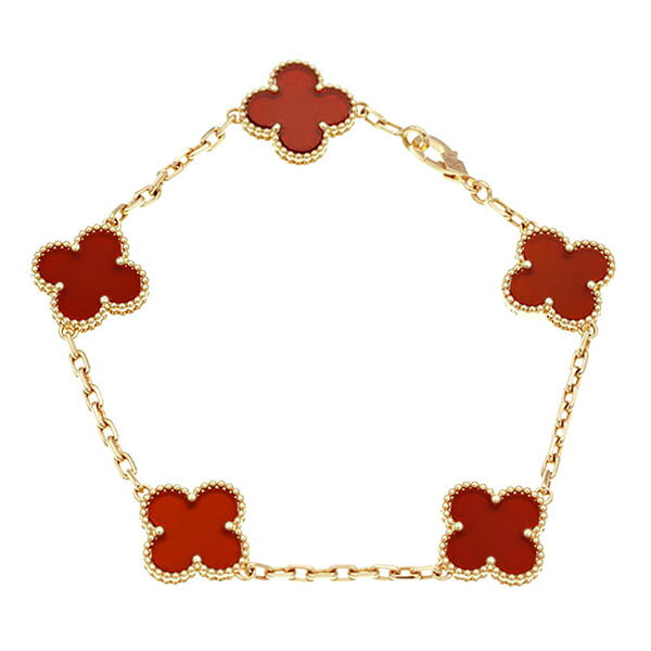 商品管理番号 57021-N ブランド Van Cleef & Arpels 型番 － 　　　　　　　　 アイテム ブレスレット 　　　　　　　　 　　　　　　　　 仕様 － 素材 K18YG/カーネリアン 　　　　　　　 サイズ 全長：約19.5cm 腕周り(内周)：約18.5cm モチーフ：直径約15mm ※サイズにつきましては、±0.5mm程度の誤差が生じる場合がございます。 重さ：11.5g 　　　　　　 状態 当店にて仕上げ済みです。 デザインの構造上で一部、取り切れない僅かな小キズや擦れがありますが目立つキズは無くツヤの有るキレイな状態です。 【担当者コメント：野澤】 ヴァンクリーフ&アーペルを象徴するヴィンテージ アルハンブラの5モチーフブレスレットです。 鮮やかなカーネリアンとイエローゴールド 750 18金が調和し、手元を華やかで上品な印象に彩ります。 日常使いから特別なシーンまで幅広く活躍し、時代を超えて愛されるメゾンならではの魅力を楽しめるジュエリーです。 　　　　　　　 付属品 無し 備考 中古品のため写真では映りきらない傷や汚れがある場合がございます。 店舗/他サイトでも同時に販売しているためご注文のタイミングによっては売り切れとなる場合が御座いますのでご了承ください。 商品は販売店舗にてご覧いただけます。 気になる点などはご購入前に電話かメールにてお問い合わせください。 ●販売店舗 お問合せ先● TEL：044-244-3578 神奈川県 川崎市 川崎区 小川町 1-7 　　　　　
