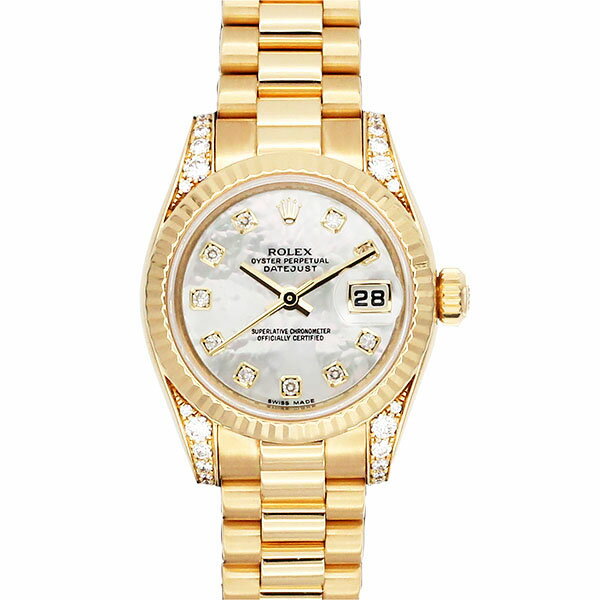 ロレックス ROLEX レディ デイトジャスト 26 179238NG K18YG 自動巻き 26mm 100.1g レディース 中古 ホワイトシェル文字盤 10Pダイヤ ラグダイヤ 腕時計 DATEJUST V番 2009年頃製 金無垢 18金 ゴールド 750 高級時計 女性用 人気