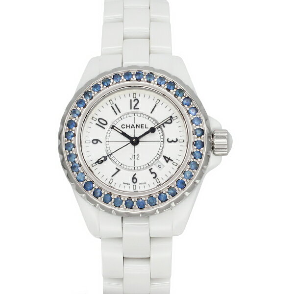B, C, D, G, J, L, S, T, Z - シャネル CHANEL J12 ブルーサファイアベゼル H1179 ホワイト文字盤 ホワイトセラミック SS クォーツ 33mm レディース腕時計 中古 人気 定番 カジュアル 誕生日 プレゼント ブランド