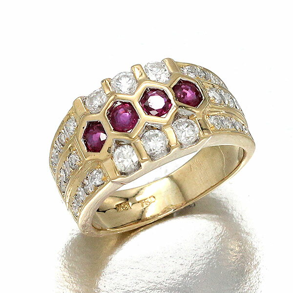 K18YG K18WG ルビー ダイヤモンド リング 9号 ゴールド750 宝石 ギフト 女性 レディース プレゼント 20代 30代 40代 50代 誕生石 7月 バースデー 贈り物