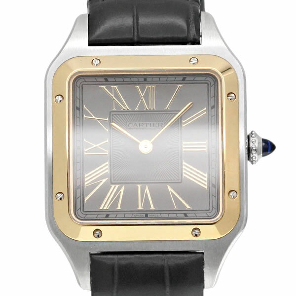 カルティエ Cartier サントスデュモン LM W2SA0028 グレー文字盤 メンズ腕時計 クォーツ 31.4mm 中古 SS K18YG レザー ビジネス 高級 ブランド 人気 誕生日 プレゼント