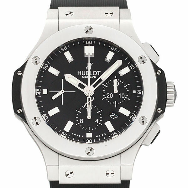 ウブロ HUBLOT ビッグ・バン スチール 301.SX.1170.RX ブラック文字盤 SS ラバー 自動巻き 44mm メンズ腕時計 中古 クロノグラフ デイト チタンビス スポーツウォッチ ラグジュアリー カジュアル ラバーベルト