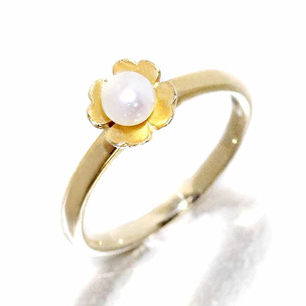 K10YG フラワーモチーフ パール リング 10号 イエローゴールド 指輪 真珠 宝石 ジュエリー レディース 女性 誕生石 6月 誕生日 バースデー プレゼント